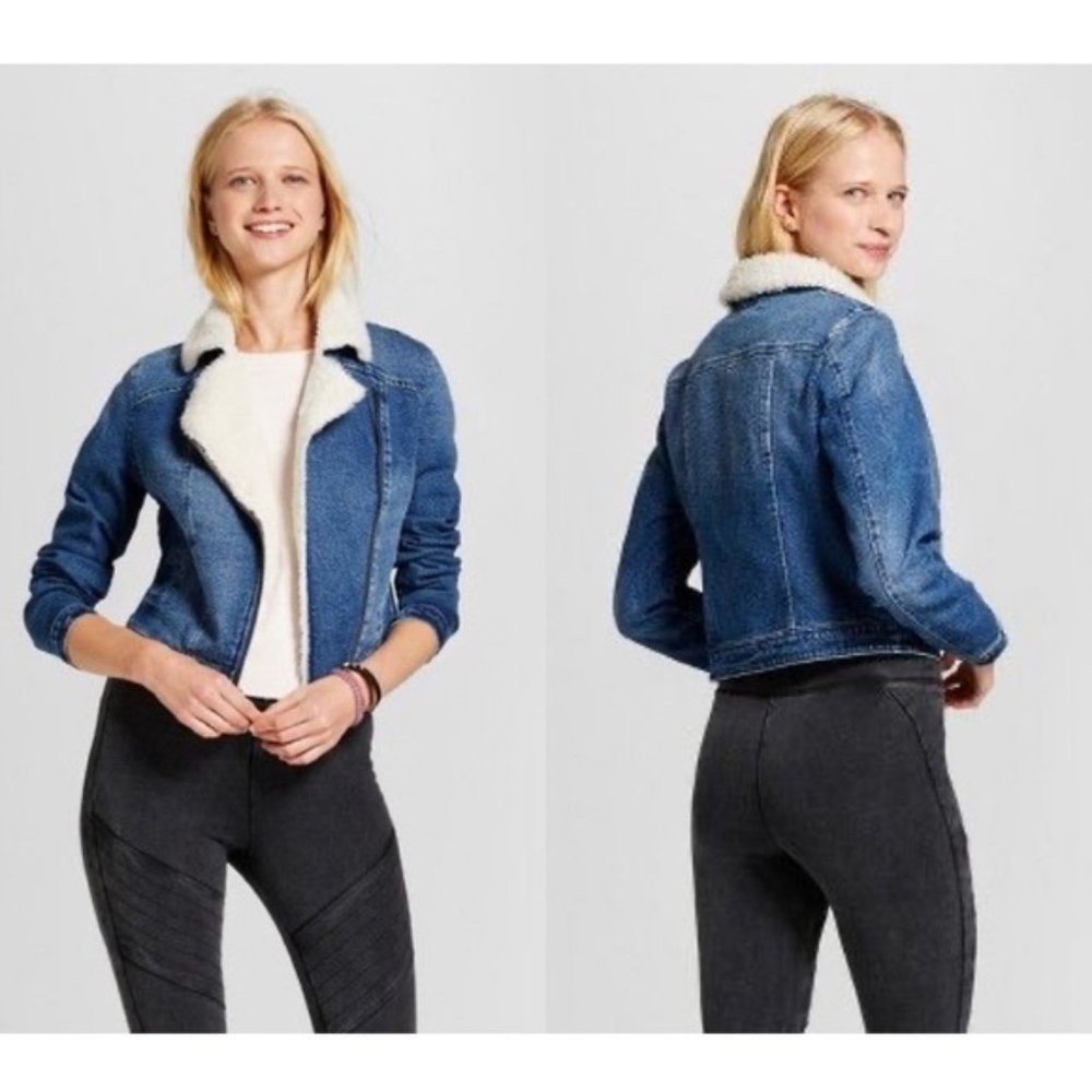 Mossimo Denim Sherpa Moto Jacket Size S